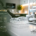 پلاک شفاف ارتودنسی نامرئی روی سینی دندانپزشکی